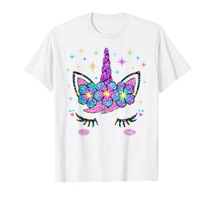 Unicorn Costume Rainbow Face Girls T-Shirt