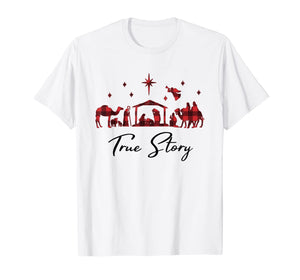 True Story Christmas Manger Nativity Catholic Buffalo Plaid T-Shirt
