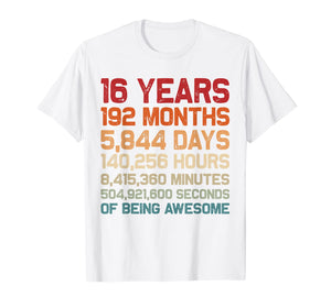 Vintage 16 Years of Being Awesome Unique 16th Birthday Gifts T-Shirt-1692777