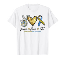 Load image into Gallery viewer, Peace Love T21 Down Syndrome Awareness Blue Yellow Ribbon TShirt867163
