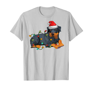 Rotwiller Christmas pajama Santa Hat Lights Gift Dog Lover T-Shirt