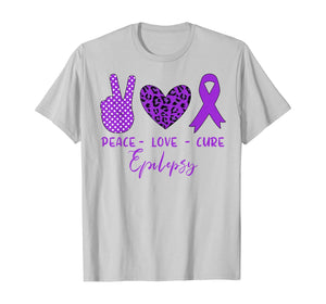 Peace Love Cure Purple Ribbon Epilepsy Awareness T-Shirt