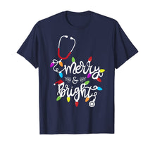 Load image into Gallery viewer, Nurse Stethoscope Merry and Bright Christmas Lights Gift T-Shirt
