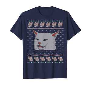 Ugly Christmas sweater-style Yelling Woman At Cat Meme T-Shirt