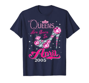 Funny shirts V-neck Tank top Hoodie sweatshirt usa uk au ca gifts for Queens are born in April 2005 T Shirt 14th Birthday Shirt 2941283