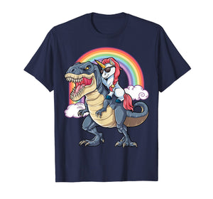 Funny shirts V-neck Tank top Hoodie sweatshirt usa uk au ca gifts for Unicorn Riding Dinosaur T rex Shirt Boys Girls Kids Rainbow 1906219