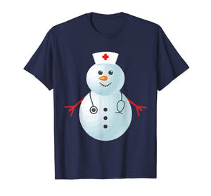 Medical Scrub Top Nurse's Hat Wearing Snowman Xmas Funny T-Shirt