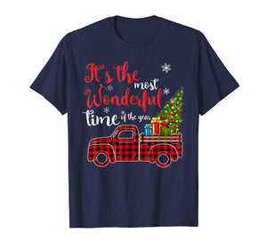 Red Plaid Truck and Christmas Tree Light-Truck Christmas T-Shirt