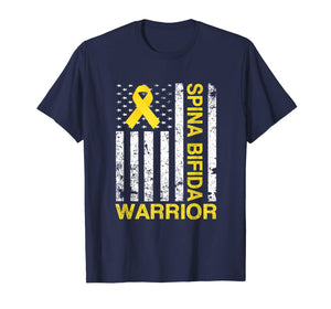 Spina Bifida Warrior Awareness Gift USA Flag Yellow Ribbon  T-Shirt