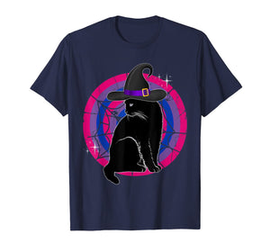 LGBT Bisexual Pride Cat Rainbow Witch & Hat Gay Halloween T-Shirt