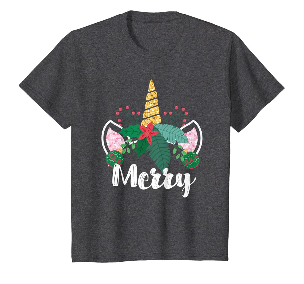 Unicorn Christmas Holly Merry Cute Gift for Girls Women T-Shirt