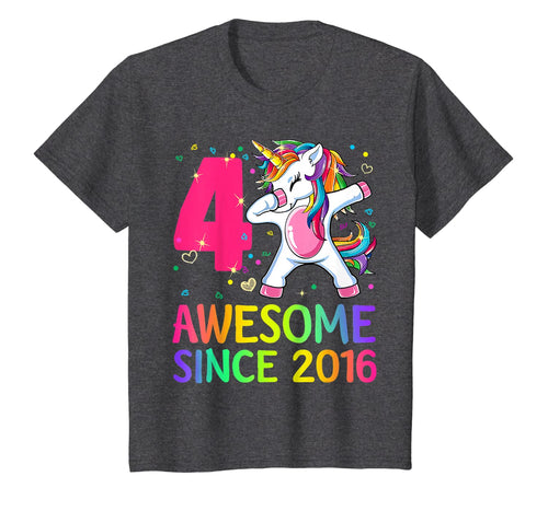 Kids Dabbing Unicorn Birthday Girl Gifts 4 Years Old Since 2016 T-Shirt-243673