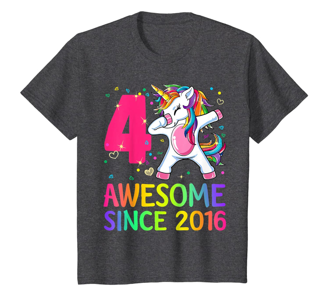Kids Dabbing Unicorn Birthday Girl Gifts 4 Years Old Since 2016 T-Shirt-243673
