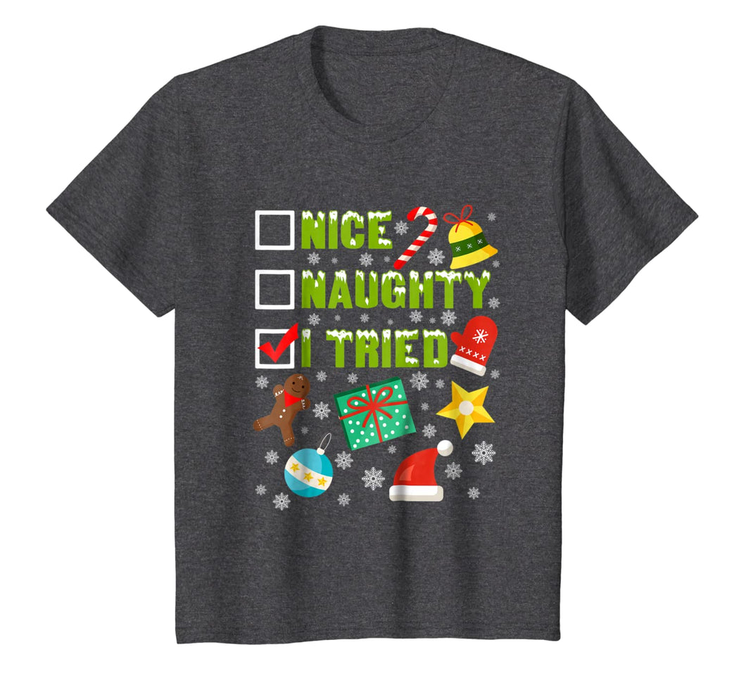 Nice Naughty I Tried Funny Christmas T-Shirt