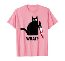 Load image into Gallery viewer, Cat What? Funny Black Cat Shirt, Murderous Cat With Knife T-Shirt 46312
