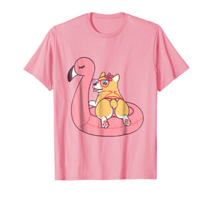 Funny shirts V-neck Tank top Hoodie sweatshirt usa uk au ca gifts for Corgi Butt Dog Bikini Pink Flamingo Float Funny Gift T Shirt 1010907