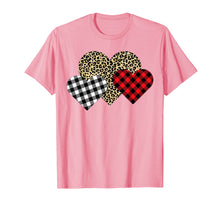 Load image into Gallery viewer, Funny Leopard And Buffalo Plaid Printed Love Heart Gifts T-Shirt--
