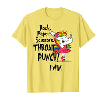 Load image into Gallery viewer, Rock paper scissors throat punch I win Unicorn Dancing T-Shirt
