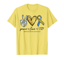 Load image into Gallery viewer, Peace Love T21 Down Syndrome Awareness Blue Yellow Ribbon TShirt867163
