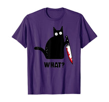 Load image into Gallery viewer, Cat What? Funny Black Cat Shirt, Murderous Cat With Knife T-Shirt 46312
