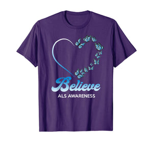 Blue and White Butterflies Heart Believe ALS Awareness Gifts TShirt554719
