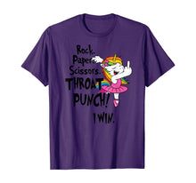 Load image into Gallery viewer, Rock paper scissors throat punch I win unicorn T-Shirt
