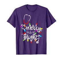 Load image into Gallery viewer, Nurse Stethoscope Merry and Bright Christmas Lights Gift T-Shirt

