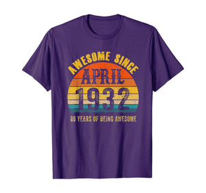 Vintage Retro April 1932 88th Birthday Gifts 88 Yrs Old TShirt355791