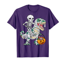 Load image into Gallery viewer, Skeleton Riding Mummy Dinosaur T rex Halloween Kids Boys Men T-Shirt
