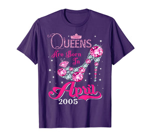 Funny shirts V-neck Tank top Hoodie sweatshirt usa uk au ca gifts for Queens are born in April 2005 T Shirt 14th Birthday Shirt 2941283