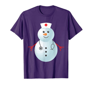 Medical Scrub Top Nurse's Hat Wearing Snowman Xmas Funny T-Shirt