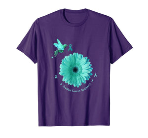 Hummingbird Sunflower Teal Ribbon Ovarian Cancer Awareness T-Shirt-5700788