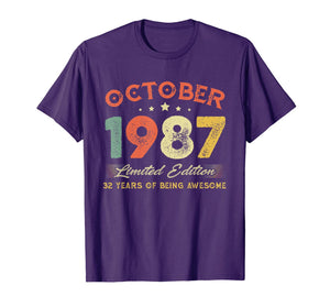 October 1987 32 Years Old Vintage 32nd Birthday Gifts T-Shirt