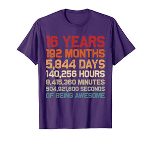 Vintage 16 Years of Being Awesome Unique 16th Birthday Gifts T-Shirt-1692777