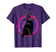 Load image into Gallery viewer, LGBT Bisexual Pride Cat Rainbow Witch &amp; Hat Gay Halloween T-Shirt
