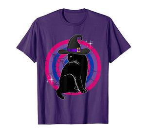 LGBT Bisexual Pride Cat Rainbow Witch & Hat Gay Halloween T-Shirt