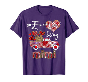 I Love Being Mimi Red Plaid Truck Hearts Valentine's Day T-Shirt-1086487