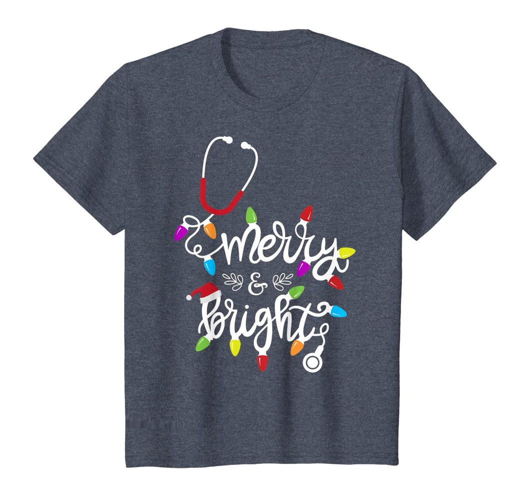 Nurse Stethoscope Merry and Bright Christmas Lights Gift T-Shirt