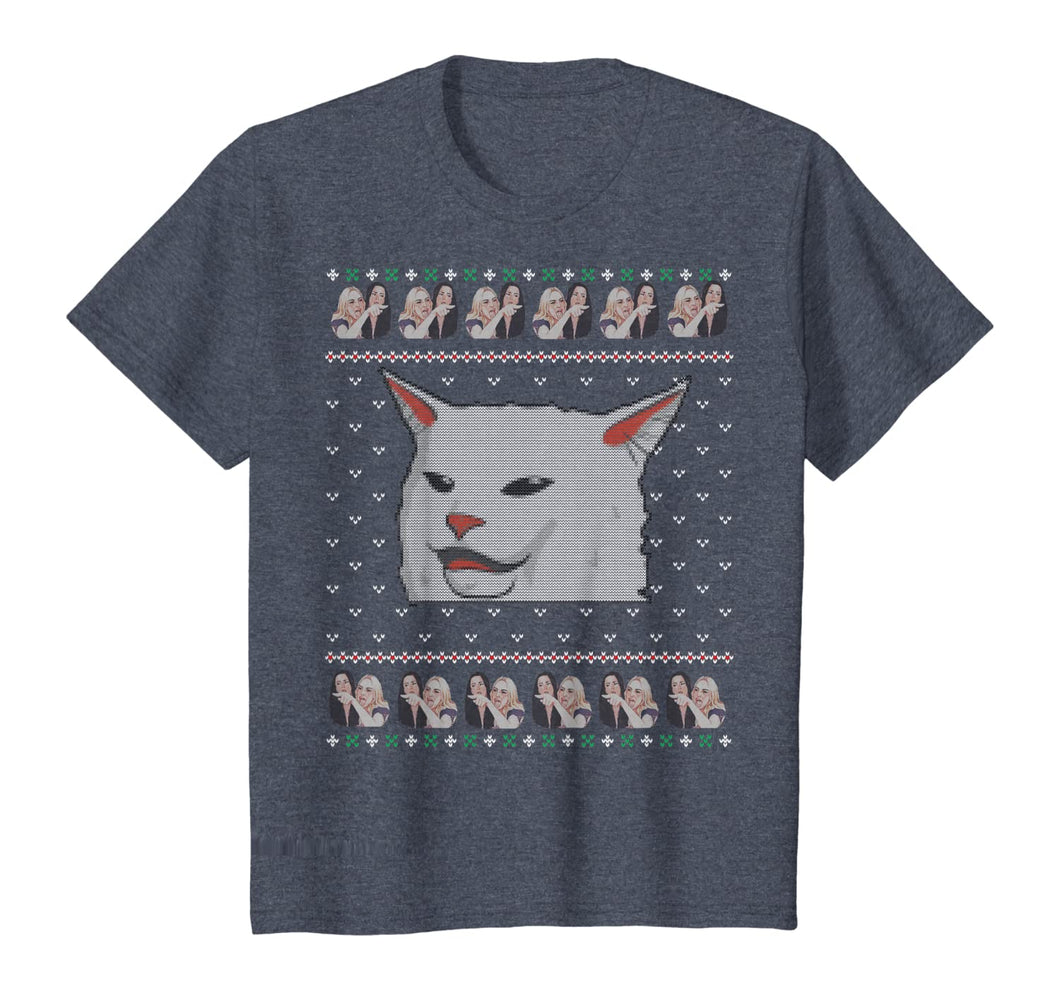 Ugly Christmas sweater-style Yelling Woman At Cat Meme T-Shirt