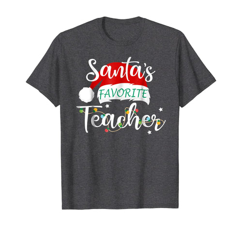 Funny shirts V-neck Tank top Hoodie sweatshirt usa uk au ca gifts for Santa's Favorite Teacher Santa Hat Christmas Light Tshirt 94932