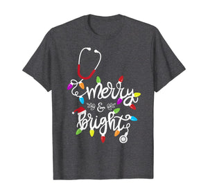 Nurse Stethoscope Merry and Bright Christmas Lights Gift T-Shirt