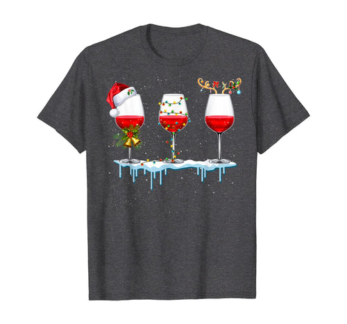 Three Glass of Red Wine Santa Hat Christmas For Men Women T-Shirt