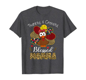 Thankful Grateful Blessed Momma Leopard Turkey Thanksgiving T-Shirt