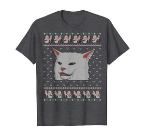 Ugly Christmas sweater-style Yelling Woman At Cat Meme T-Shirt