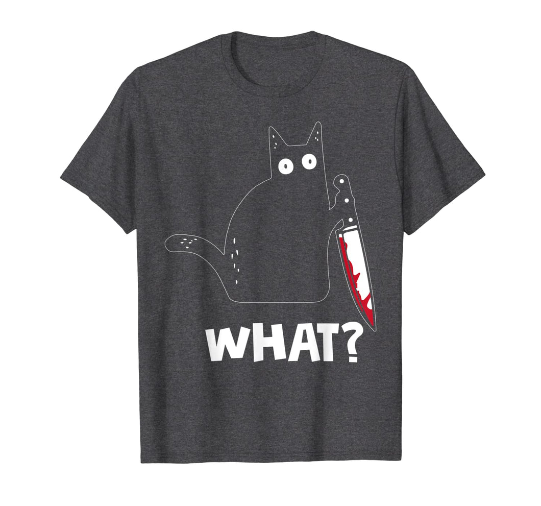 WHAT Murderous Cat Holding Knife Halloween Gifts 2019 T-Shirt