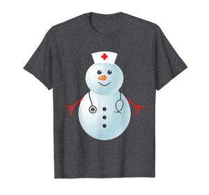 Medical Scrub Top Nurse's Hat Wearing Snowman Xmas Funny T-Shirt