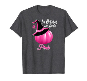 October Wear Pink Halloween Witch Pumpkin Breast Cancer T-Shirt