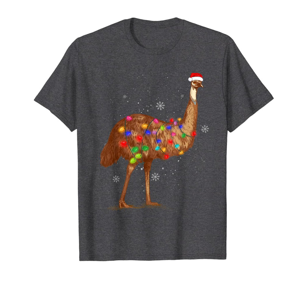 Santa Emu Bird with Christmas Lights Funny Xmas Celebration T-Shirt-1732896