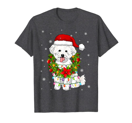 Funny shirts V-neck Tank top Hoodie sweatshirt usa uk au ca gifts for Santa Bichon Frise Dog with Christmas lights Gifts Xmas T-Shirt 1050528
