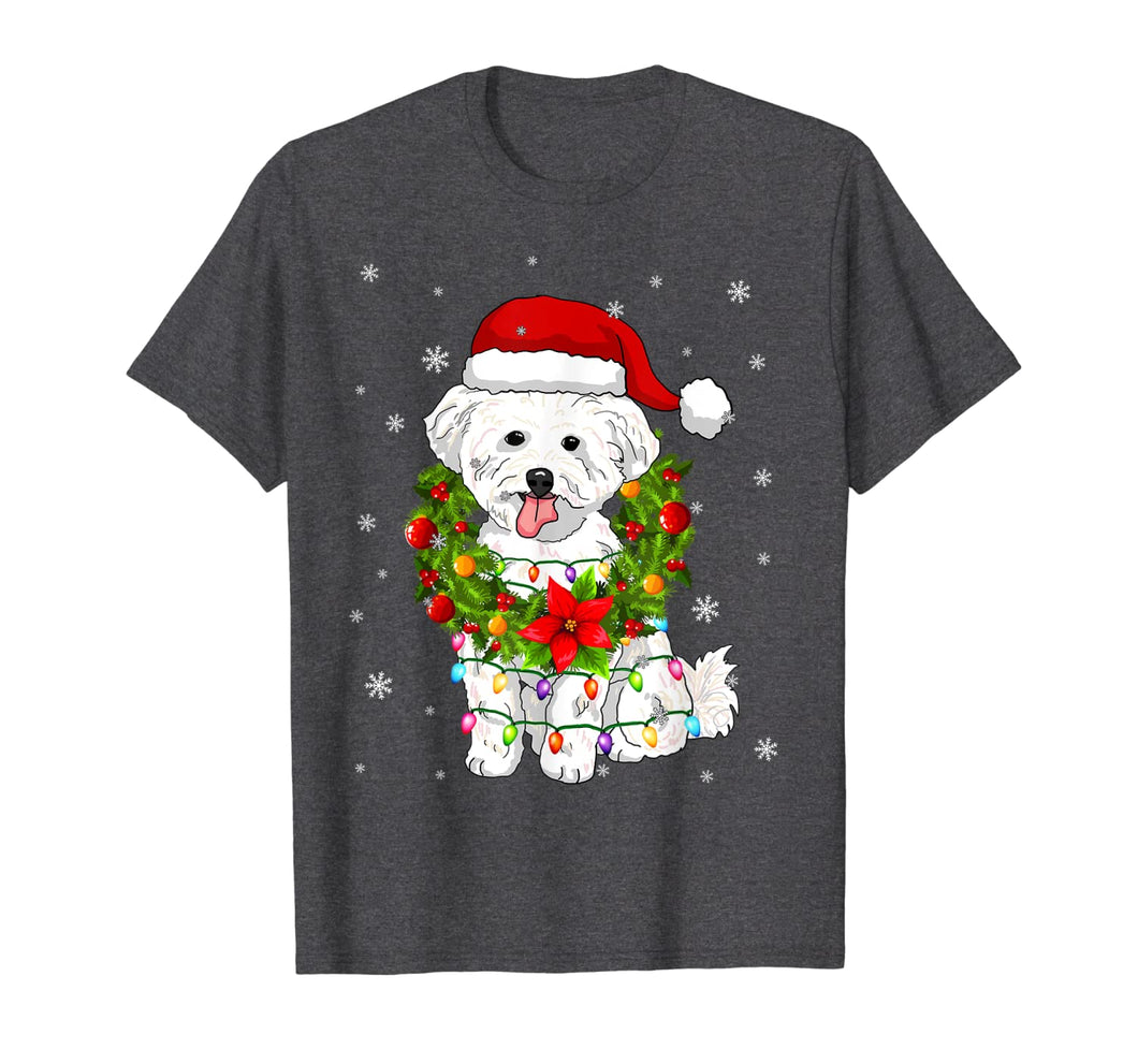 Funny shirts V-neck Tank top Hoodie sweatshirt usa uk au ca gifts for Santa Bichon Frise Dog with Christmas lights Gifts Xmas T-Shirt 1050528